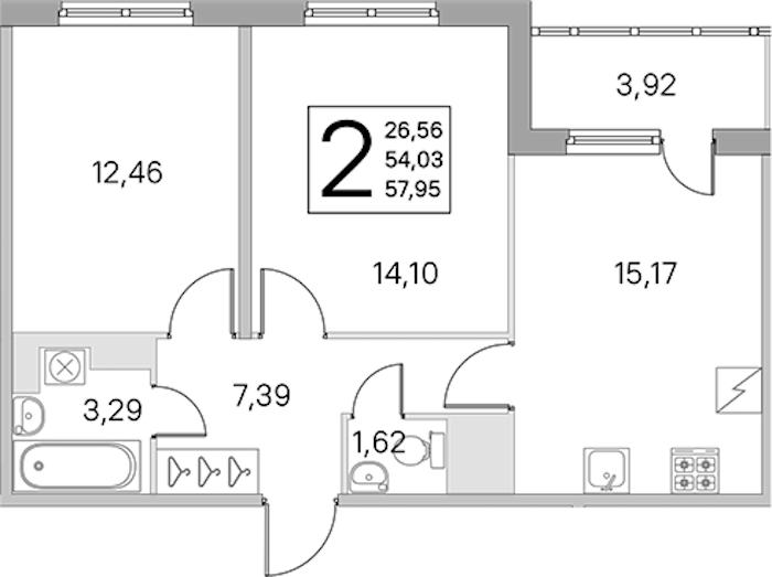 2-комнатная квартира 54.03 м², 2/5 эт., ЖК «ЮгТаун. Олимпийские кварталы»